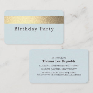 Gold Foil Stripe, Powder Blue, Birthday Invitation