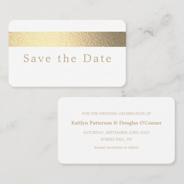 Gold Foil Stripe, Save The Date Card (Front/Back)
