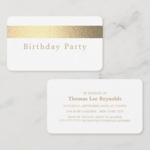 Gold Foil Stripe, White, Birthday Invitation