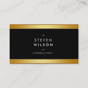 Gold Foil Striped Elegant Retro  Black Business Card