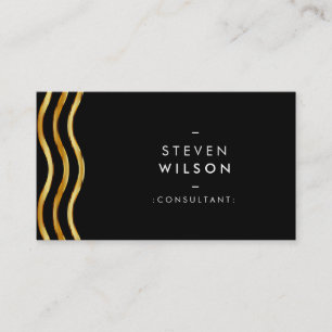 Gold Foil Striped Elegant Retro Curved Business Card