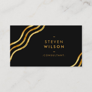 Gold Foil Striped Elegant Retro Curved Business Card