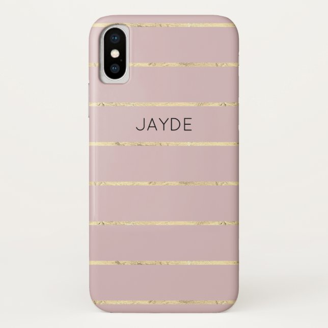 Gold Foil Stripes and Blush Pink Mobile Phone Case (Back)