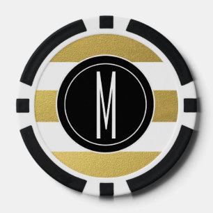 GOLD FOIL STRIPES   BLACK MONOGRAM POKER CHIPS