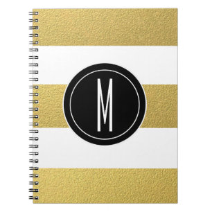 GOLD FOIL STRIPES   BLACK MONOGRAM SPIRAL NOTEBOOK