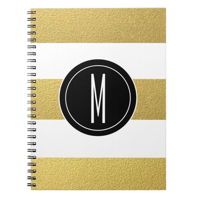 GOLD FOIL STRIPES | BLACK MONOGRAM SPIRAL NOTEBOOK (Front)