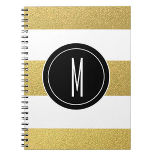 GOLD FOIL STRIPES BLACK MONOGRAM SPIRAL NOTEBOOK
