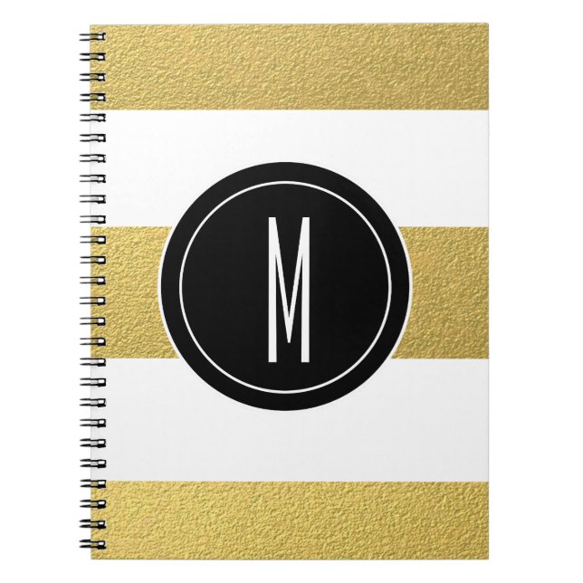 GOLD FOIL STRIPES | BLACK MONOGRAM SPIRAL NOTEBOOK (Front)