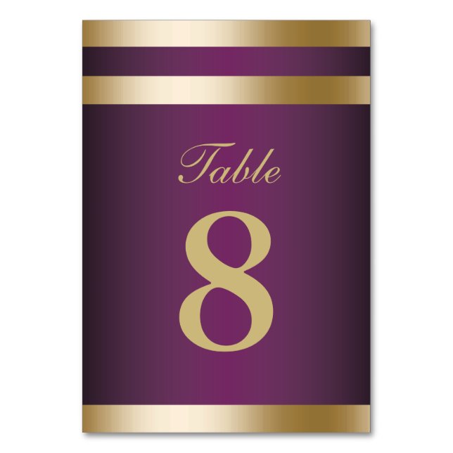 Gold Foil Stripes Elegant Purple Wedding Table Number (Front)