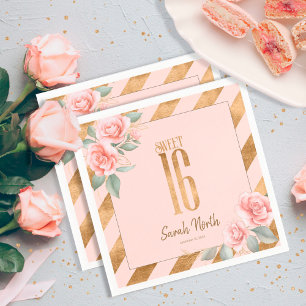 Gold Foil Stripes Floral Blush ID757 Napkin
