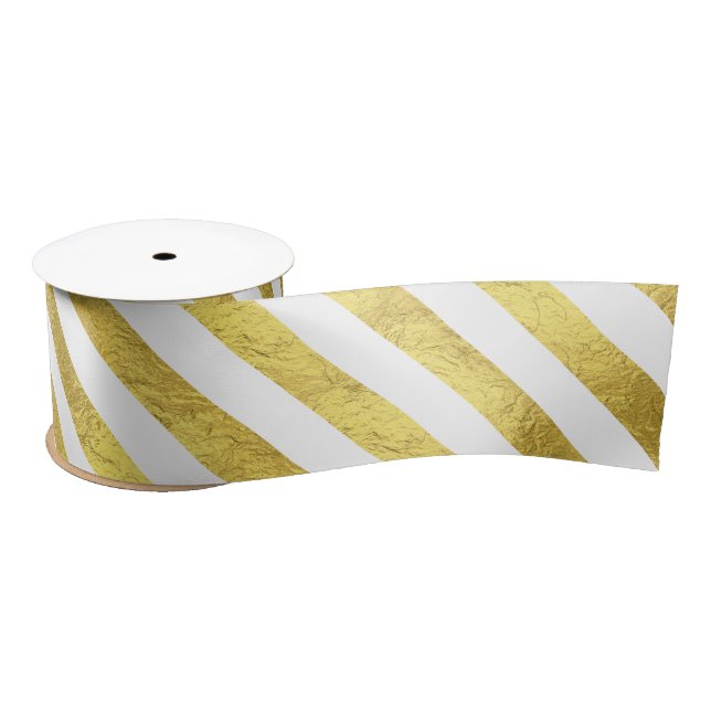 Gold Foil Stripes Satin Ribbon (Spool)