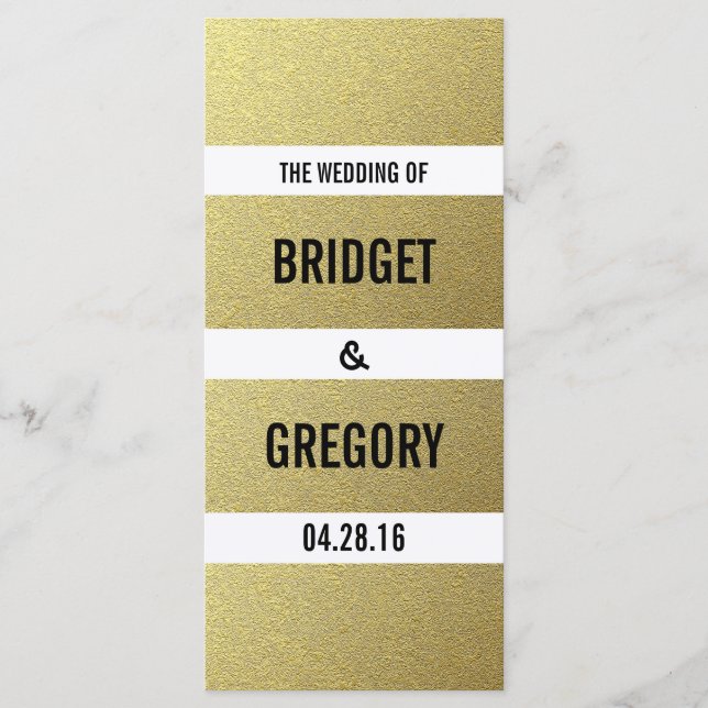 Gold Foil Stripes Wedding Programs Programme (Front)