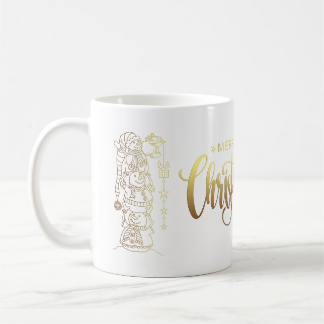 Gold Foil Style Photo Collage Merry Christmas Tree Coffee Mug (Left)