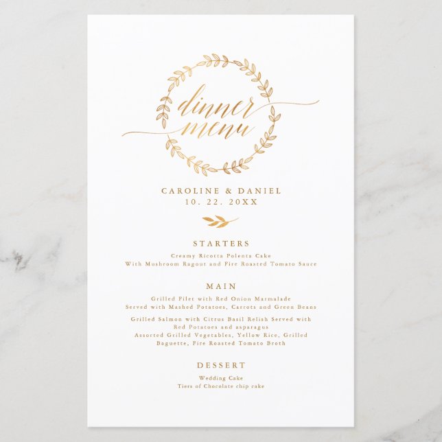 Gold Foil Stylish Calligraphy Wedding Menu (Front)