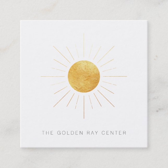 *~* Gold Foil Sun and Golden Rays Spiritual Centre Square Business Card (Front)