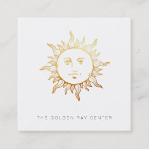 ~ Gold Foil Sun Face Vintage Spiritual Centre  Square Business Card