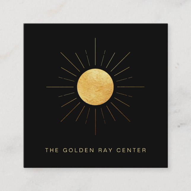 *~* Gold Foil Sun Golden Rays Healing Yoga Centre Square Business Card (Front)