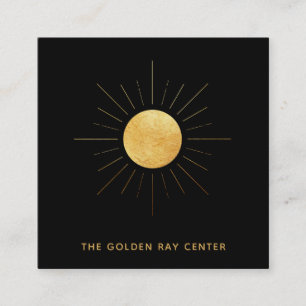 *~* Gold Foil Sun + Golden Rays Spiritual Center Square Business Card