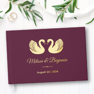 Gold Foil Swans on Burgundy Wedding Guest Book