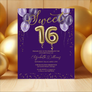 Gold Foil Sweet 16 Balloons Budget Invitations