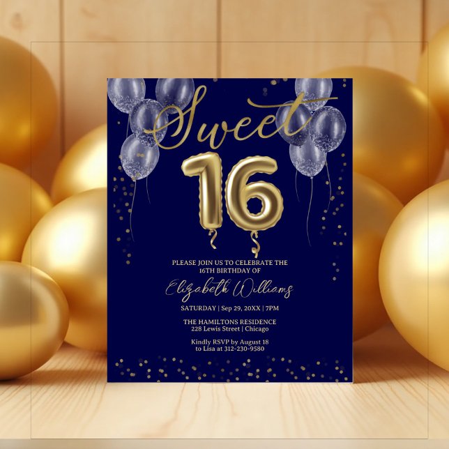 Gold Foil Sweet 16 Balloons Budget Invitations (Creator Uploaded)
