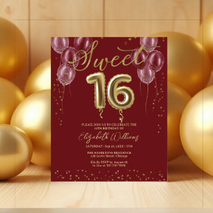 Gold Foil Sweet 16 Balloons Budget Invitations