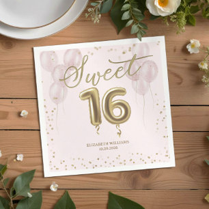 Gold Foil Sweet 16 Birthday Balloons Pink Napkin