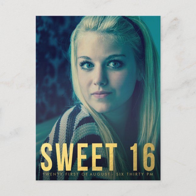 Gold Foil Sweet 16 Party Photo Postcard (Front)