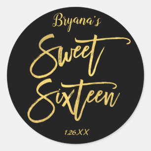 Gold Foil Sweet 16 Sixteen Modern Script Party Classic Round Sticker