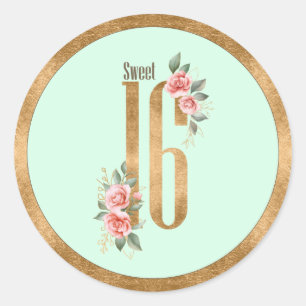 Gold Foil Sweet Sixteen Mint Green ID756 Classic Round Sticker