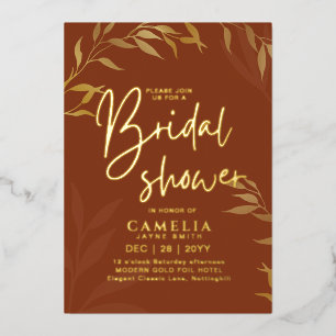 Gold Foil Terracotta Leaves BRIDAL SHOWER QR Code