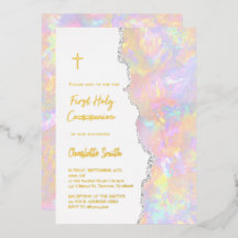gold foil text First Communion