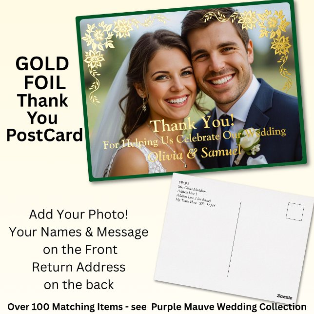 Gold Foil Thank You Add Names & your own messages Foil Invitation Postcard (Creator Uploaded)