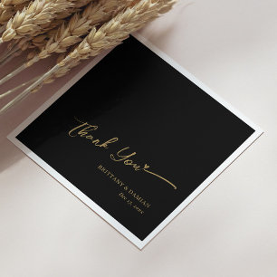 Gold Foil Thank You - Personalised Black Wedding Napkin