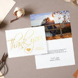 Gold Foil THANK YOU Wedding Heart | PHOTO Foil Card<br><div class="desc">Say thank you to your guests in a elegant way with these beautiful real gold foil cards.  Script thank you with heart in middle.  Option to add your text or delete to add your hand written notes. Personalise them by adding your wedding photo / picture.</div>