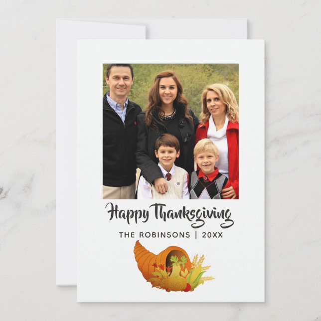Gold Foil Thanksgiving Family Photo Holiday Card (Front)