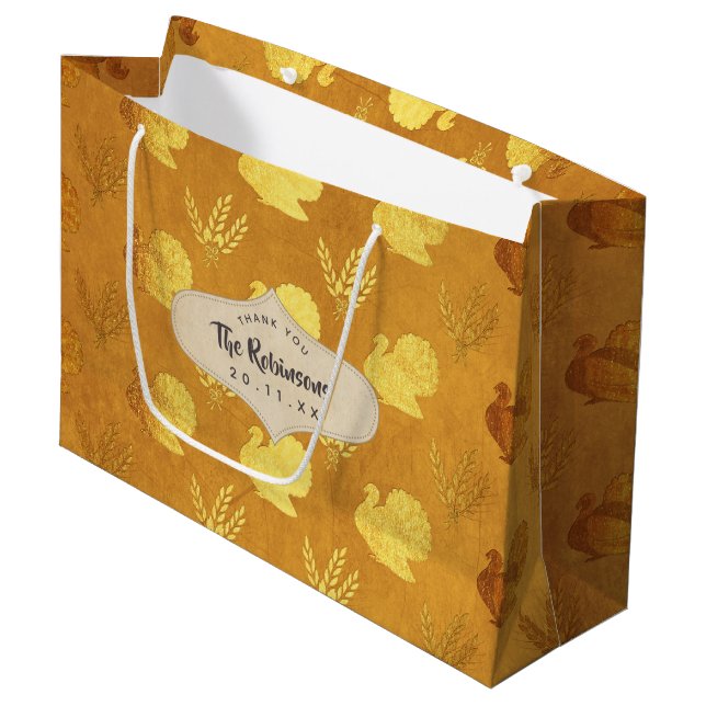 Gold Foil Thanksgiving Large Gift Bag (Front Angled)