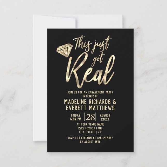 Gold Foil This Just Got Real Engagement Party Invitation (Front)