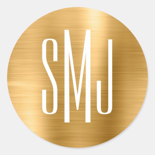 Gold Foil Three Letter Monogram Classic Round Sticker (Front)