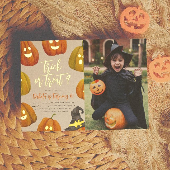 Gold Foil Trick or Treat Pumpkin Photo Birthday (Creator Uploaded)