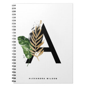 Gold Foil Tropical Letter A Monogram Custom Notebook