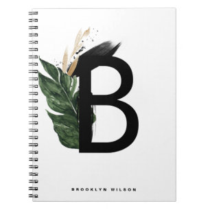 Gold Foil Tropical  Letter B Monogram Custom Notebook