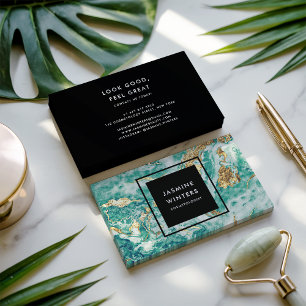 Gold foil turquoise marble watercolor chic elegant business card