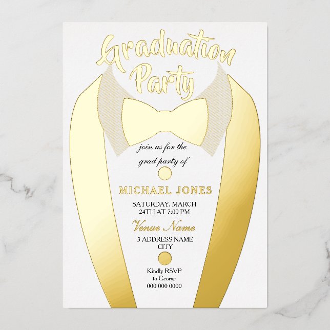 Gold Foil Tuxedo Suit Graduation Grad Party  (Front)