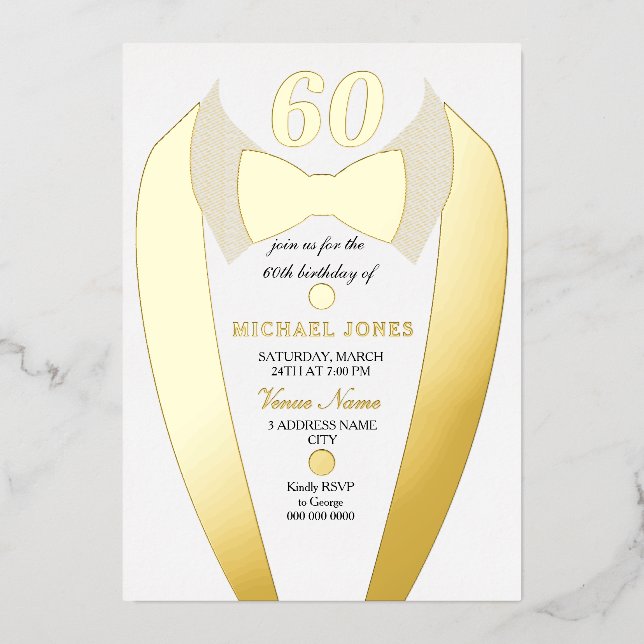 Gold Foil Tuxedo Suit Mens 60th Birthday Party (Front)
