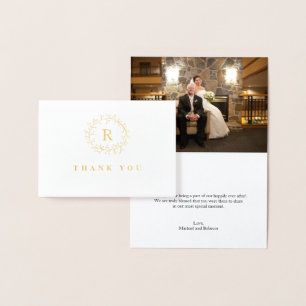 Gold Foil Twig & Berry Wreath Wedding Thank You Card