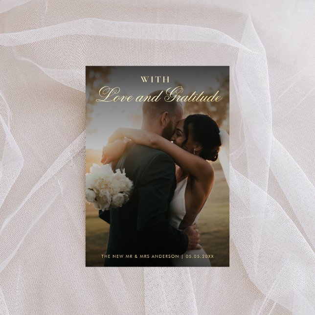 Gold Foil Two Photo Wedding Thank You Card (Creator Uploaded)