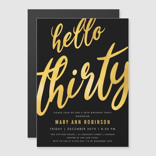 Gold Foil Type 30th Birthday Party Invitation (Front/Back)