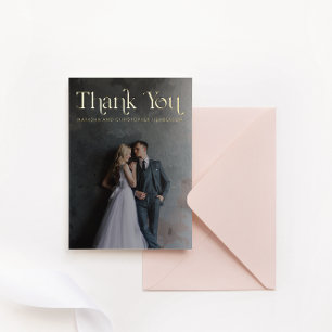 Gold Foil Typographic Photo Wedding Thank You Card