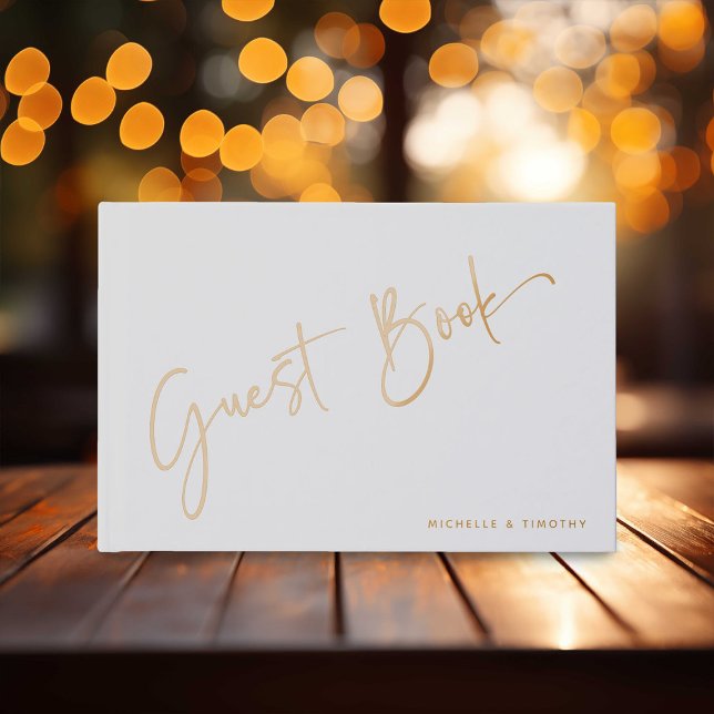 Gold Foil Typography & Couple Photo Wedding Guest Book (Creator Uploaded)